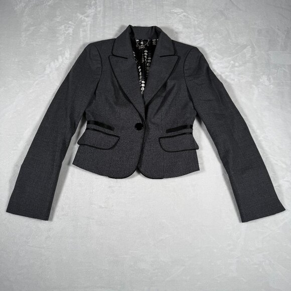 Bebe Blazer Women Size 6 Gray Wool Blend One-Button Office Jacket Lined EUC - Picture 1 of 13